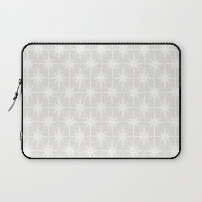 Midcentury Modern Atomic Starburst Pattern in Pale Beige Greige and White Laptop Sleeve Gallery Image 1