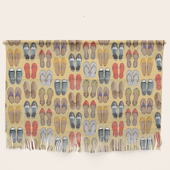 Hard choice // shoes on yellow background Wall Hanging Gallery Image 1