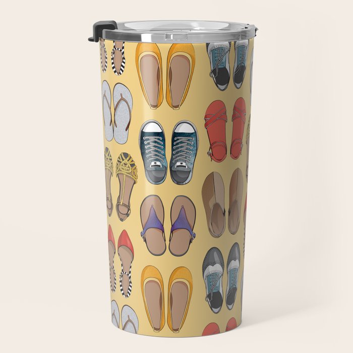 Hard choice // shoes on yellow background Travel Mug Gallery Image 3