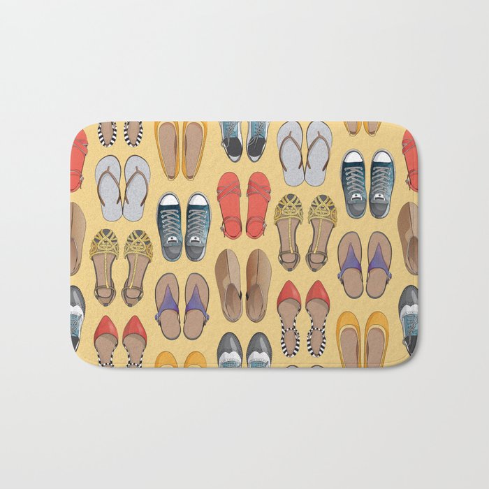 Hard choice // shoes on yellow background Bath Mat Gallery Image 1