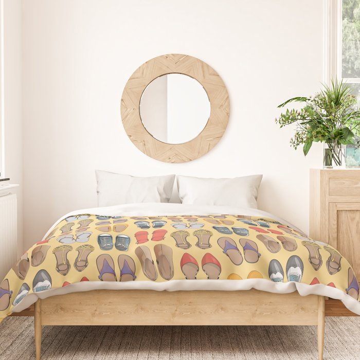 Hard choice // shoes on yellow background Duvet Cover Gallery Image 3
