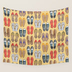 Hard choice // shoes on yellow background Wall Tapestry Gallery Image 4