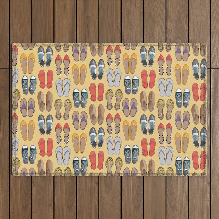 Hard choice // shoes on yellow background Outdoor Rug Gallery Image 1