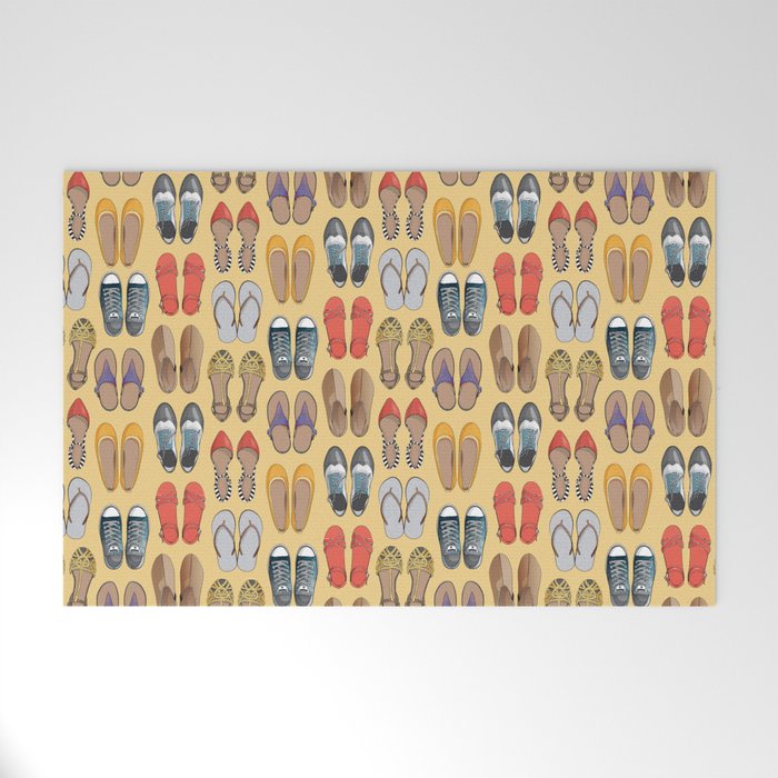 Hard choice // shoes on yellow background Welcome Mat Gallery Image 1