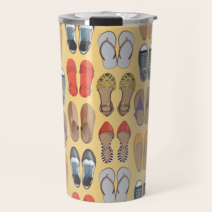 Hard choice // shoes on yellow background Travel Mug Gallery Image 1