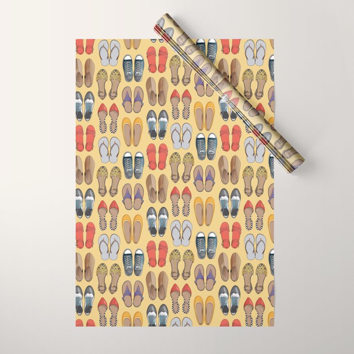 Hard choice // shoes on yellow background Wrapping Paper Gallery Image 1