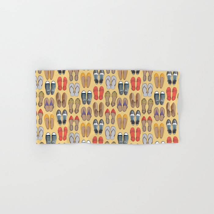 Hard choice // shoes on yellow background Bath Towel Gallery Image 1