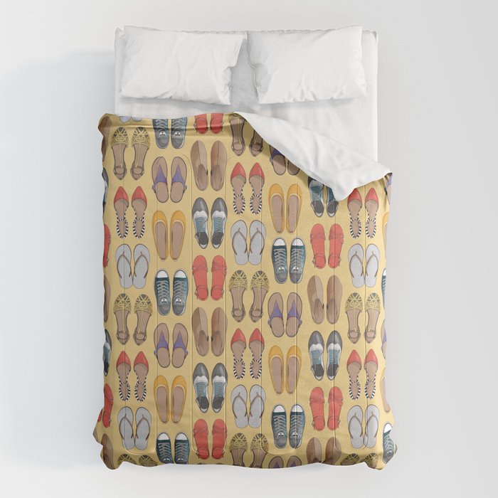 Hard choice // shoes on yellow background Comforter Gallery Image 1