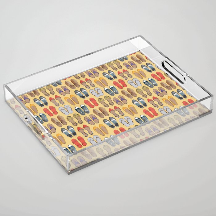 Hard choice // shoes on yellow background Acrylic Tray Gallery Image 1