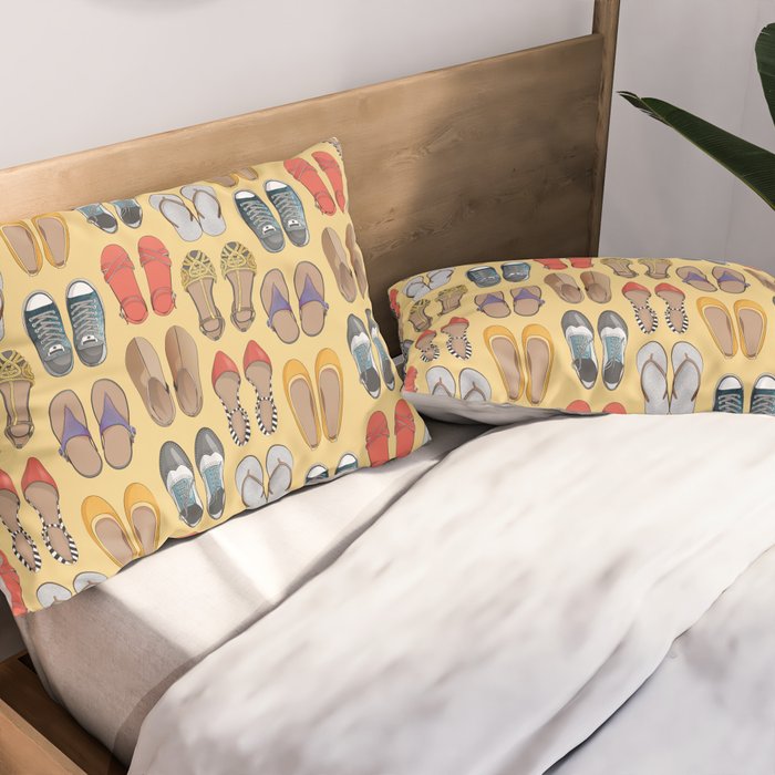 Hard choice // shoes on yellow background Pillow Sham Gallery Image 2
