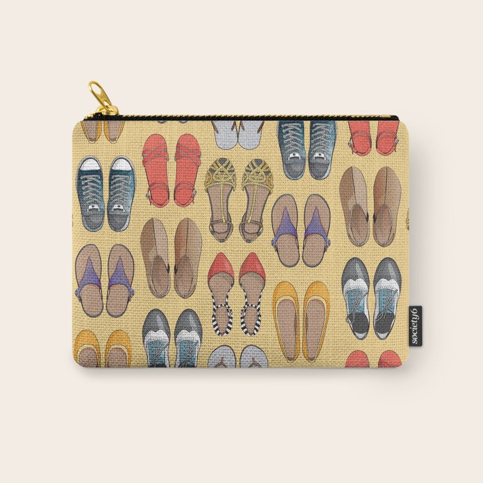 Hard choice // shoes on yellow background Carry All Pouch Gallery Image 1
