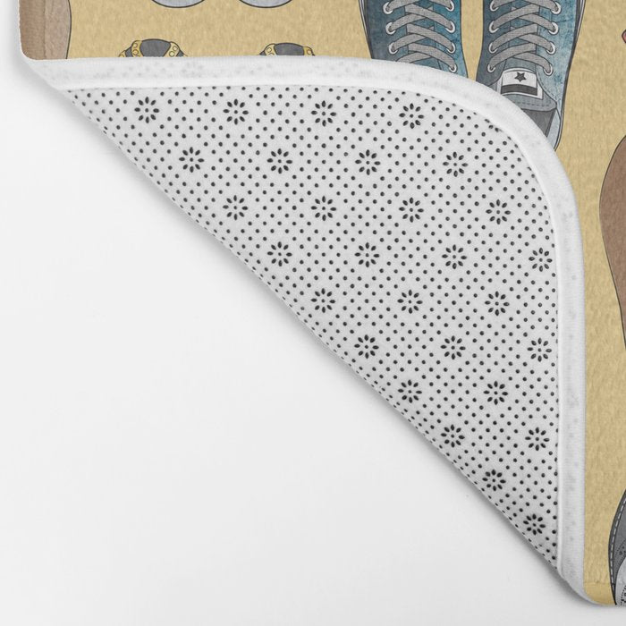 Hard choice // shoes on yellow background Bath Mat Gallery Image 2