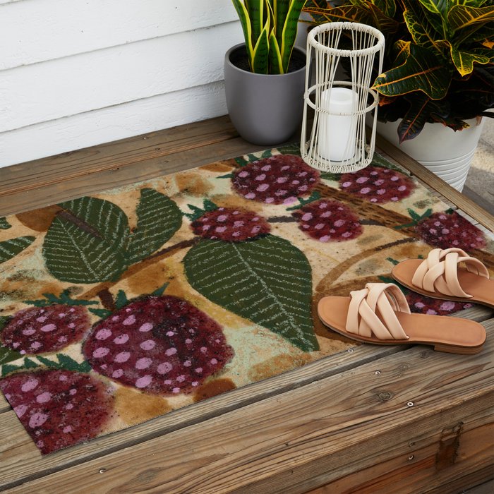 In Season in Red Raspberry and Forest Green Outdoor Rug Gallery Image 2