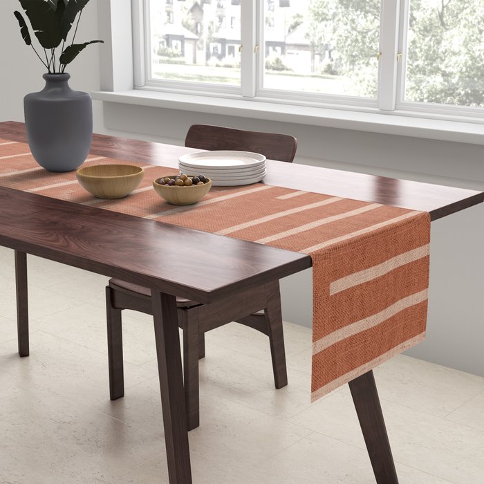 Geometric Art, Colorful Stripes, Terracotta Table Runner Gallery Image 2