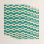 Coastal Fish Mid Century Modern Minimalist Pattern Teal Beige Olive Wrapping Paper Gallery Image 3