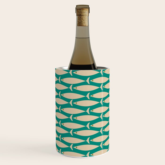 Coastal Fish Mid Century Modern Minimalist Pattern Teal Beige Olive Wine Chiller Gallery Image 2