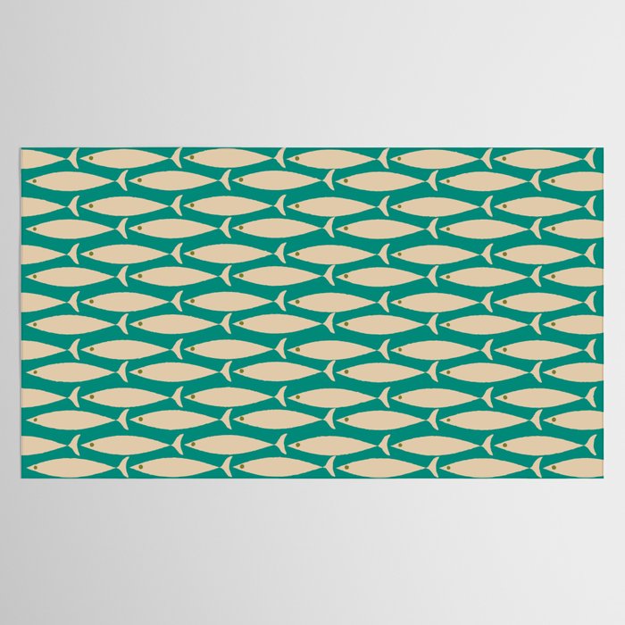Coastal Fish Mid Century Modern Minimalist Pattern Teal Beige Olive Tablecloth Gallery Image 2