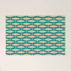 Coastal Fish Mid Century Modern Minimalist Pattern Teal Beige Olive Welcome Mat Gallery Image 1