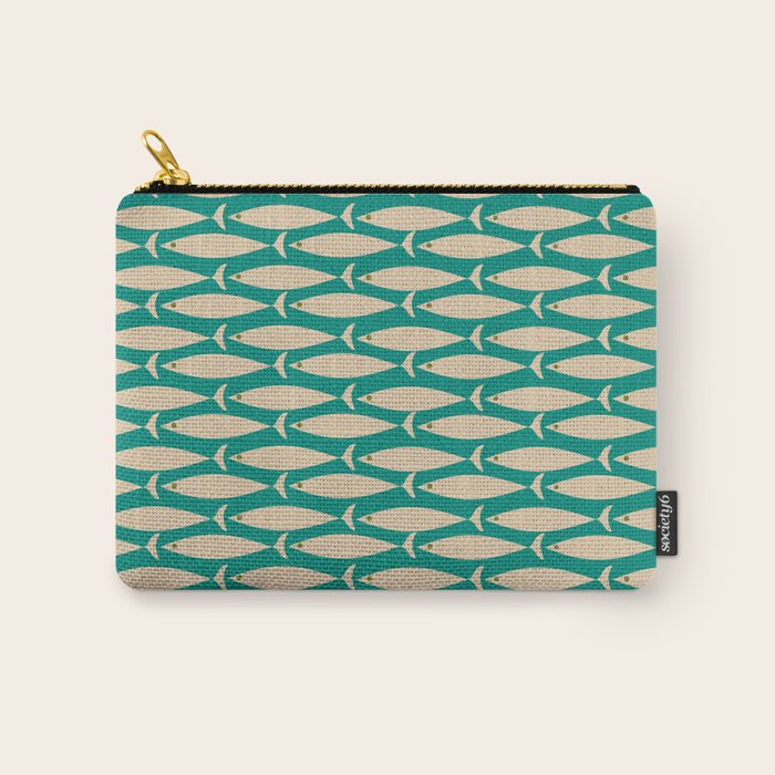 Coastal Fish Mid Century Modern Minimalist Pattern Teal Beige Olive Carry All Pouch Gallery Image 1