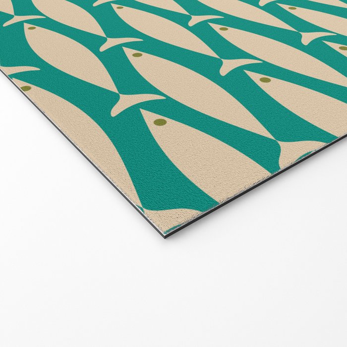 Coastal Fish Mid Century Modern Minimalist Pattern Teal Beige Olive Welcome Mat Gallery Image 2