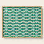 Coastal Fish Mid Century Modern Minimalist Pattern Teal Beige Olive Serving Tray Gallery Image 1