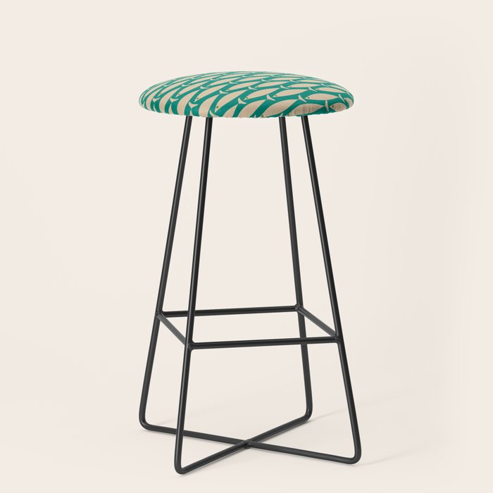 Coastal Fish Mid Century Modern Minimalist Pattern Teal Beige Olive Stool Gallery Image 1