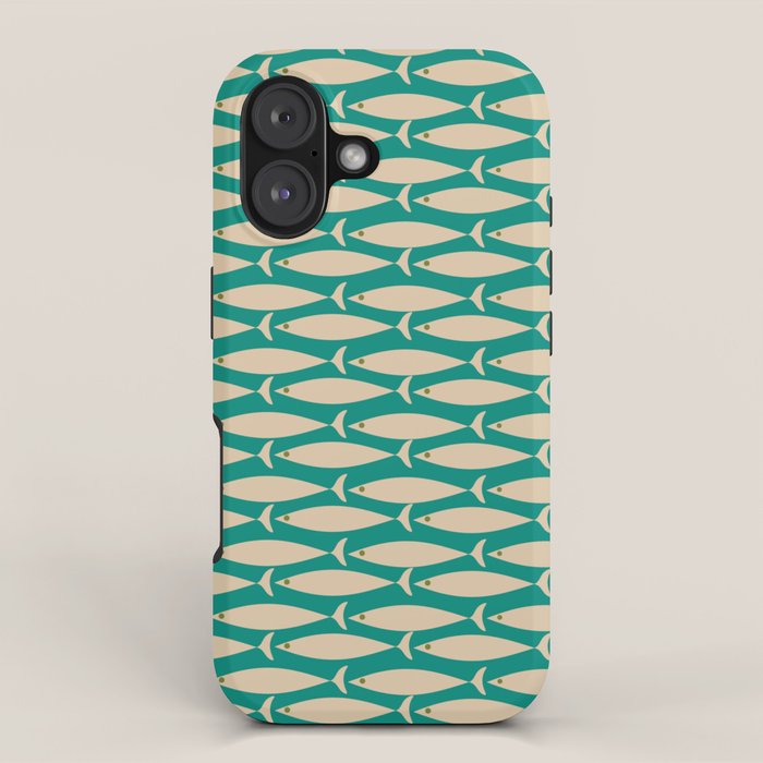 Coastal Fish Mid Century Modern Minimalist Pattern Teal Beige Olive iPhone Case Gallery Image 1