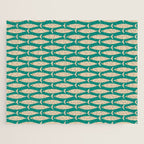 Coastal Fish Mid Century Modern Minimalist Pattern Teal Beige Olive Jigsaw Puzzle Gallery Image 1