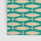 Coastal Fish Mid Century Modern Minimalist Pattern Teal Beige Olive Poster Gallery Image 3