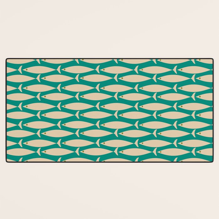 Coastal Fish Mid Century Modern Minimalist Pattern Teal Beige Olive Desk Mat Gallery Image 3