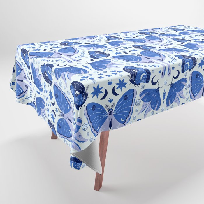 Vintage Blue Moths Tablecloth Gallery Image 1