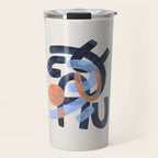 Midcentury Modern Minimalist Funky Cool Tribal Pattern Paynes Grey Pastel Blue Tan Shapes by Ejaaz Haniff Travel Mug Gallery Image 1