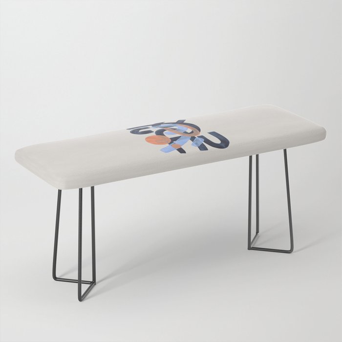 Midcentury Modern Minimalist Funky Cool Tribal Pattern Paynes Grey Pastel Blue Tan Shapes by Ejaaz Haniff Bench Gallery Image 1