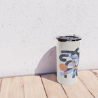 Midcentury Modern Minimalist Funky Cool Tribal Pattern Paynes Grey Pastel Blue Tan Shapes by Ejaaz Haniff Travel Mug Gallery Image 4
