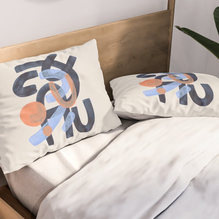 Midcentury Modern Minimalist Funky Cool Tribal Pattern Paynes Grey Pastel Blue Tan Shapes by Ejaaz Haniff Pillow Sham Gallery Image 2