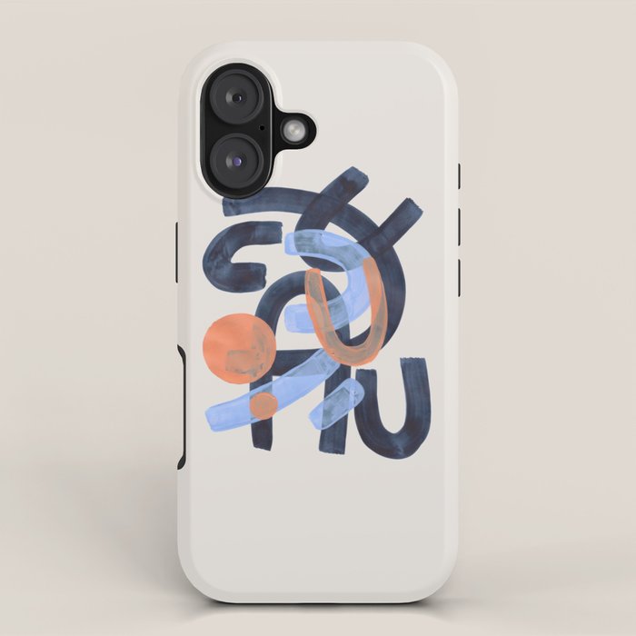 Midcentury Modern Minimalist Funky Cool Tribal Pattern Paynes Grey Pastel Blue Tan Shapes by Ejaaz Haniff iPhone Case Gallery Image 1