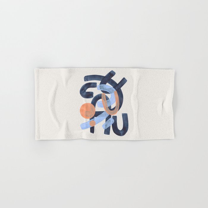 Midcentury Modern Minimalist Funky Cool Tribal Pattern Paynes Grey Pastel Blue Tan Shapes by Ejaaz Haniff Bath Towel Gallery Image 1