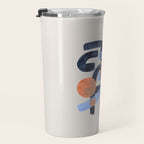 Midcentury Modern Minimalist Funky Cool Tribal Pattern Paynes Grey Pastel Blue Tan Shapes by Ejaaz Haniff Travel Mug Gallery Image 3