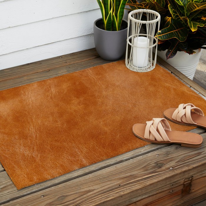 Natural brown leather, vintage texture Outdoor Rug Gallery Image 2