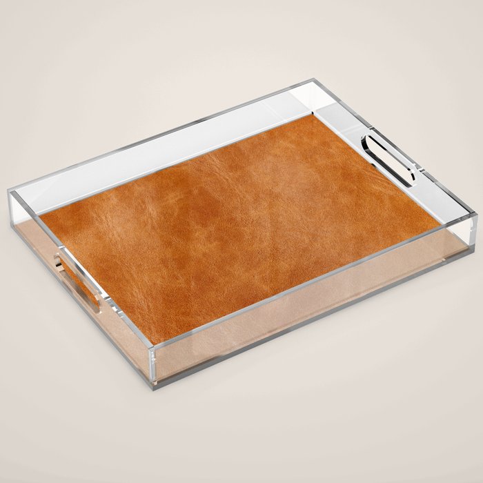 Natural brown leather, vintage texture Acrylic Tray Gallery Image 1
