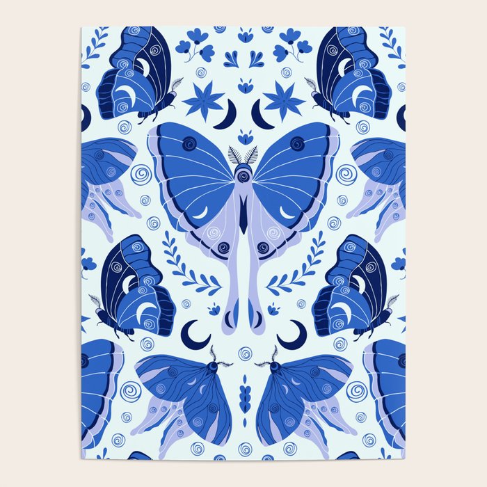 Vintage Blue Moths Poster Gallery Image 4