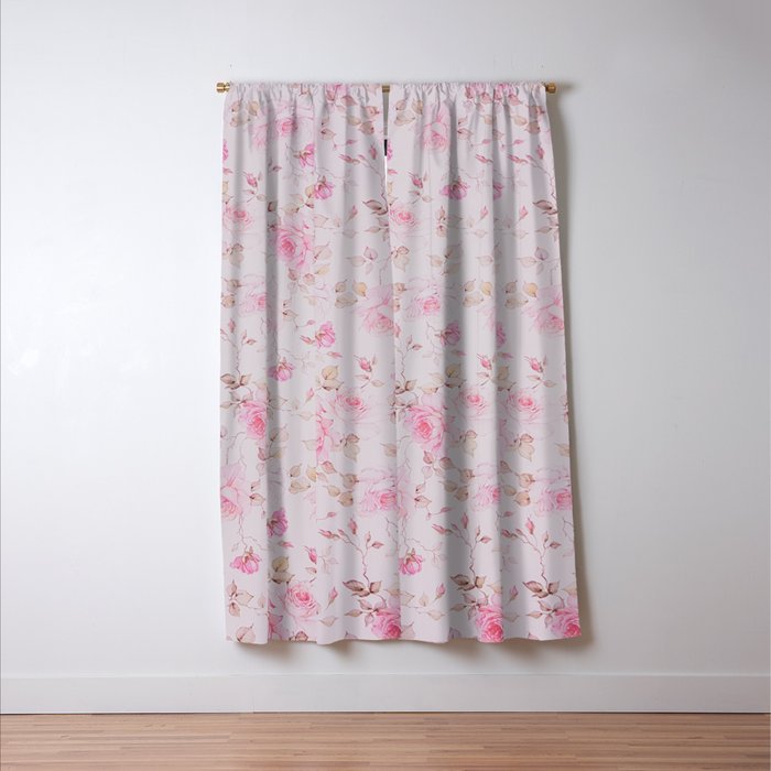 Modern Vintage Blush Pink  Romantic Floral Pattern Window Curtain Gallery Image 3
