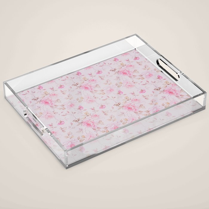 Modern Vintage Blush Pink  Romantic Floral Pattern Acrylic Tray Gallery Image 1