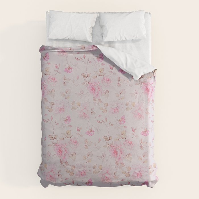 Modern Vintage Blush Pink  Romantic Floral Pattern Duvet Cover Gallery Image 6