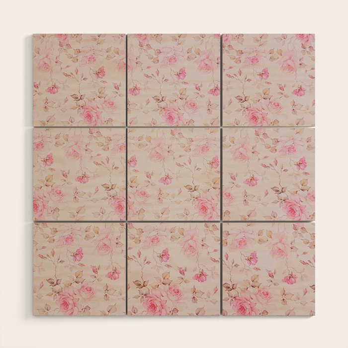 Modern Vintage Blush Pink  Romantic Floral Pattern Wood Wall Art Gallery Image 1
