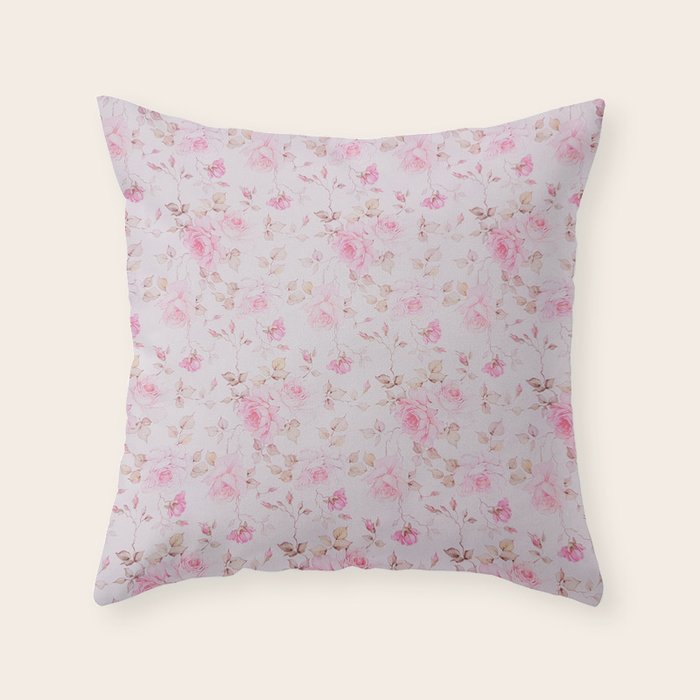 Modern Vintage Blush Pink  Romantic Floral Pattern Throw Pillow Gallery Image 6