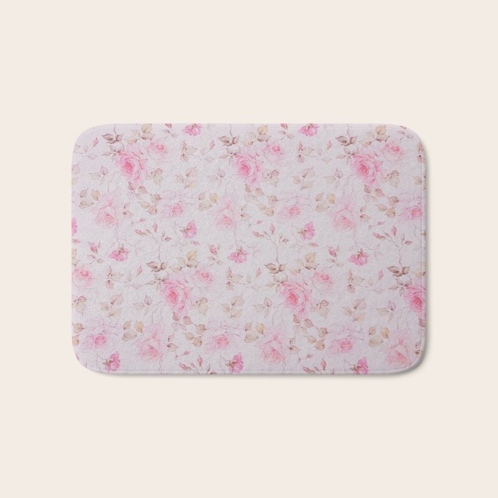 Modern Vintage Blush Pink  Romantic Floral Pattern Bath Mat Gallery Image 1