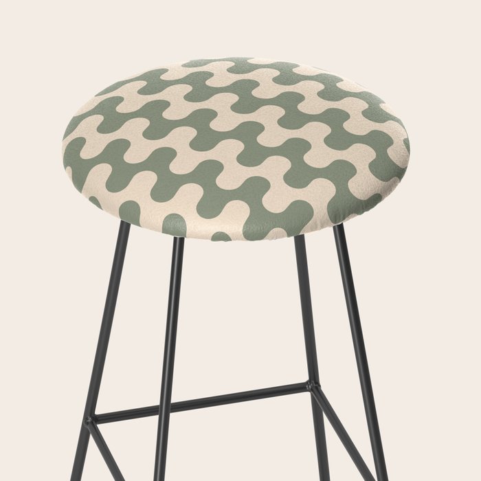 Retro Mid Century Modern Waves in Sage Green Stool Gallery Image 2
