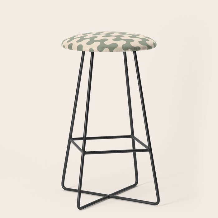 Retro Mid Century Modern Waves in Sage Green Stool Gallery Image 1