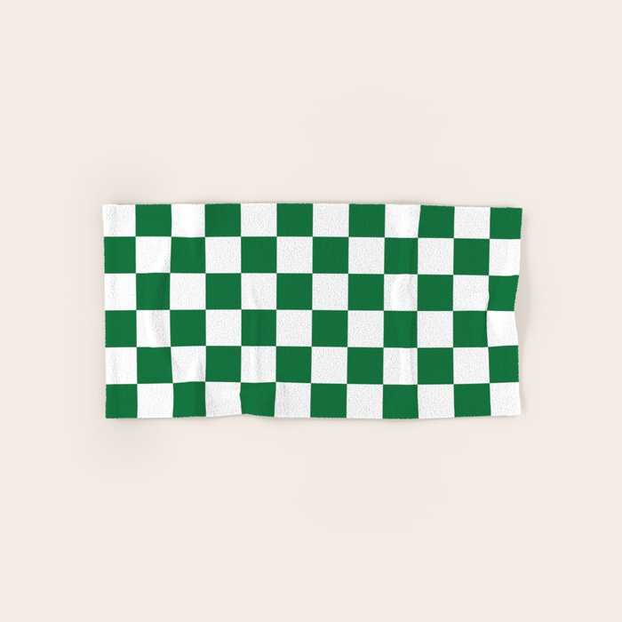 Checkered (Dark Green & White Pattern) Bath Towel Gallery Image 1